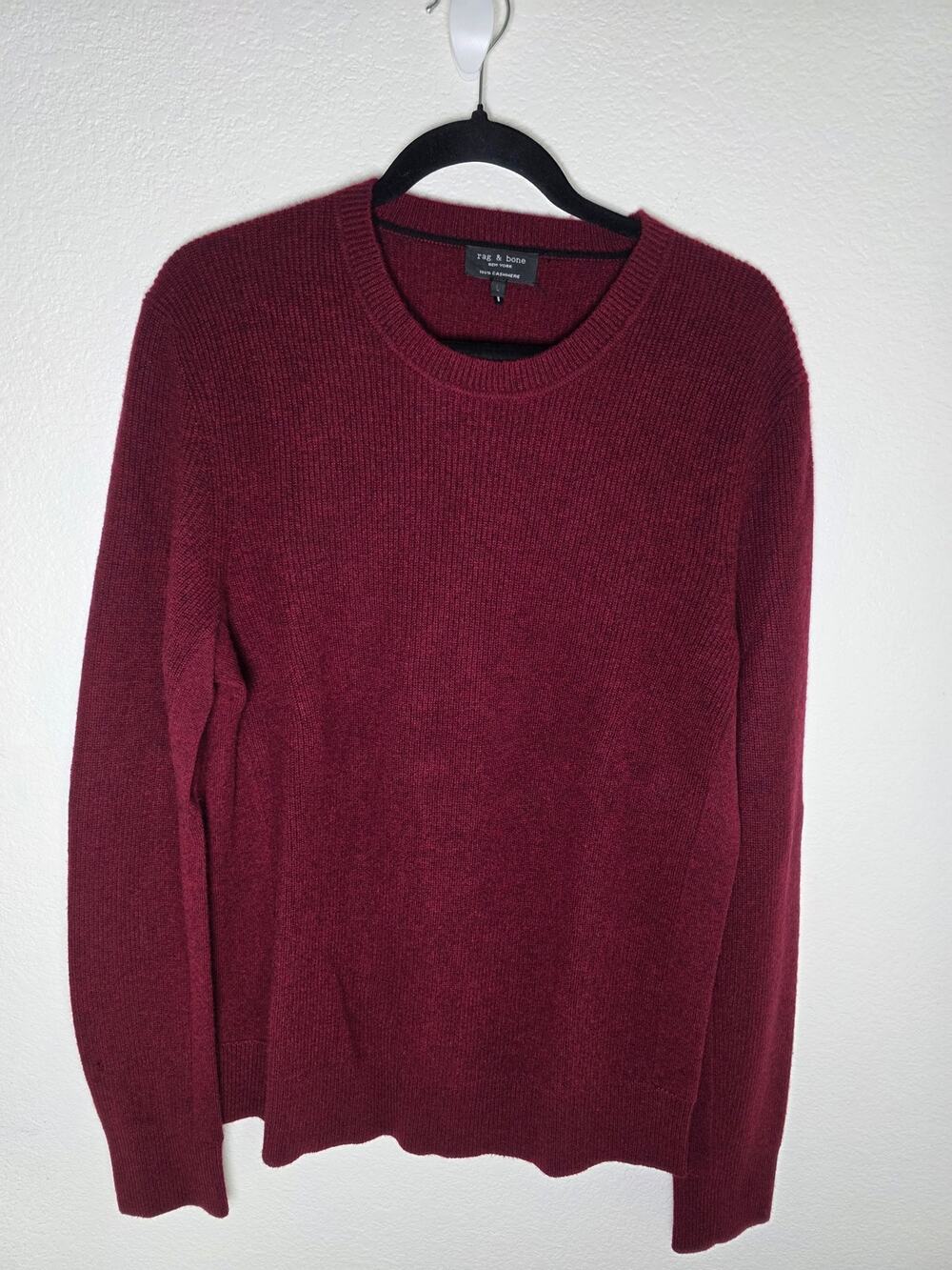 rag & bone 100% Cashmere Crewneck Sweater Heather Burgundy Maroon. Dark Academia
